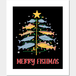 Merry Fishmas Christmas Fishing Fish Fisherman Tree Posters and Art